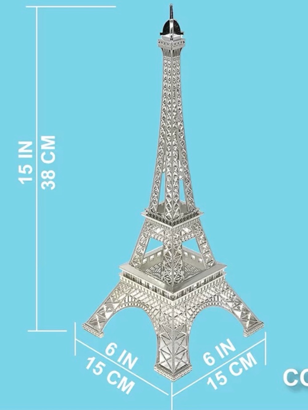 15" Eiffel Tower Statue Decor Alloy Metal, Silver - Picture 3 of 11